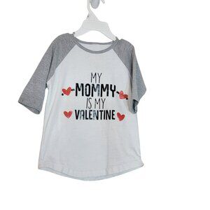 Valentine Graphic Tee, Unisex Child 2YRS, White w/Gray 3/4 Sleeve, Hearts,GUC